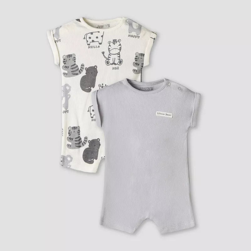 Pack of 2 Juniors Round Neck Short Sleeve Romper with Snap Button Closure