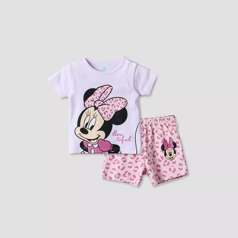 Disney Crew Neck Short Sleeve T-shirt and Shorts Set with Minnie Mouse Print