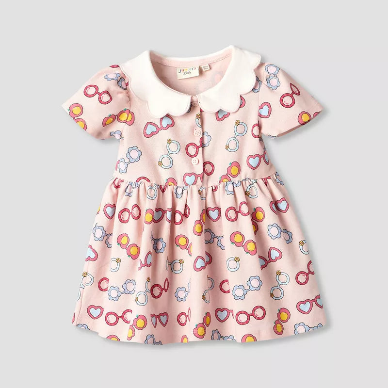 Juniors Peter Pan Collar Short Sleeves A-line Dress with Heart Print