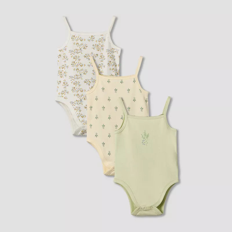 Pack of 3 Juniors Cotton Square Neck Sleeveless Bodysuit with Snap Button Closure